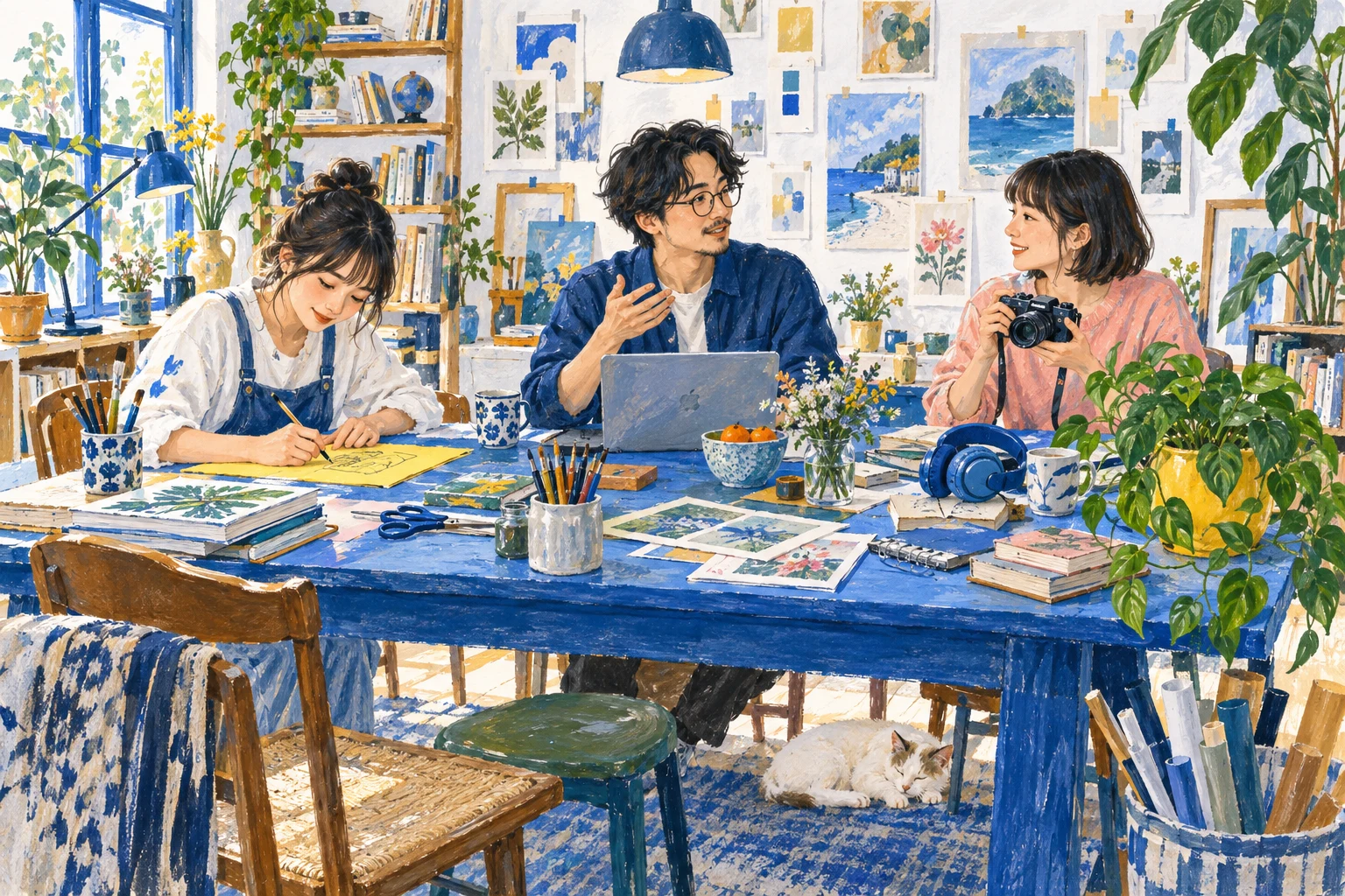 明るいアトリエで、絵や文章、映像をつくる人たち
